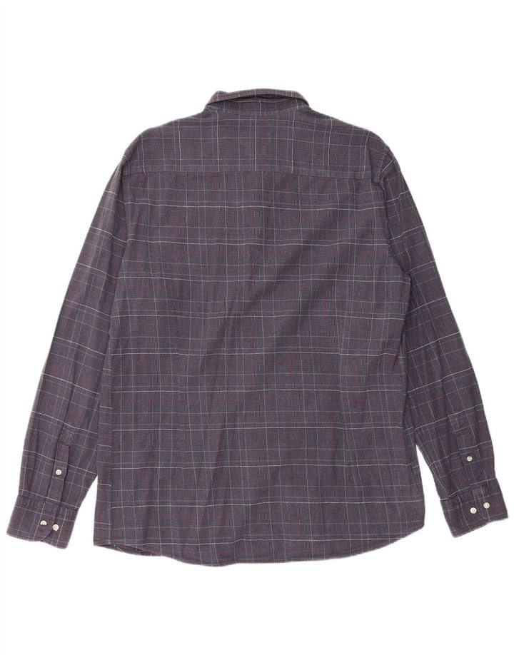MASSIMO DUTTI Chemise Homme XL Bleu Marine Pied de Poule Coton