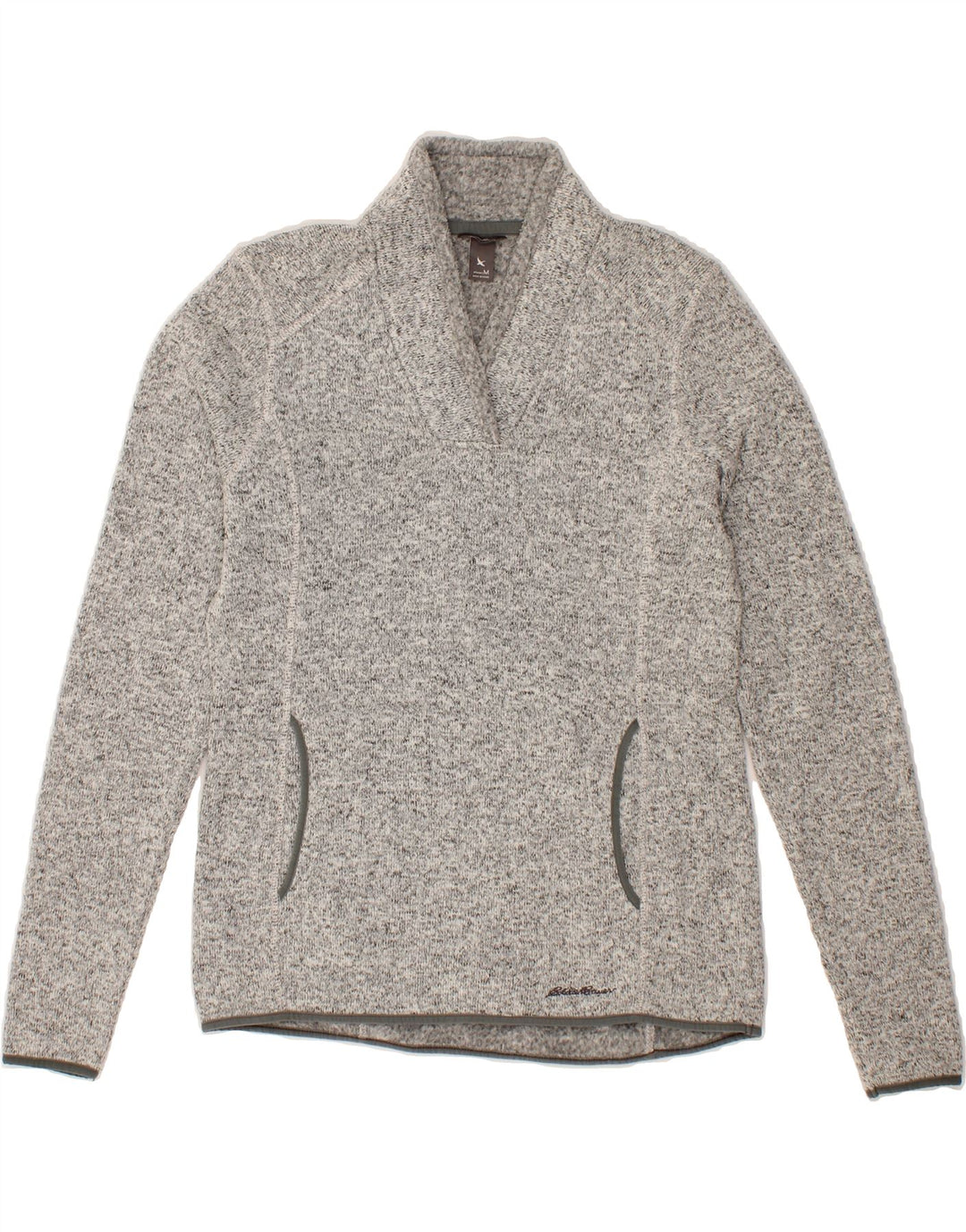 EDDIE BAUER Womens Shawl Neck Jumper Sweater UK 14 Medium Grey Flecked Vintage Eddie Bauer and Second-Hand Eddie Bauer from Messina Hembry 