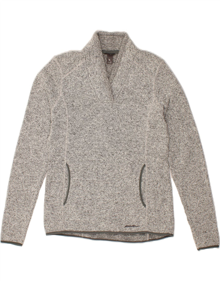 EDDIE BAUER Womens Shawl Neck Jumper Sweater UK 14 Medium Grey Flecked Vintage Eddie Bauer and Second-Hand Eddie Bauer from Messina Hembry 