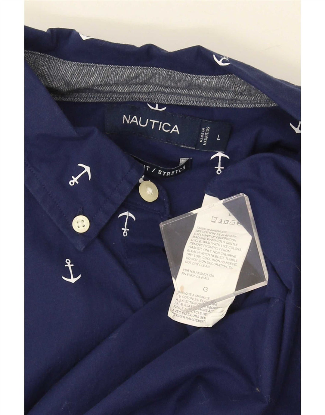 Camicia da uomo Nautica elasticizzata a maniche corte con motivo astratto, grande, blu navy