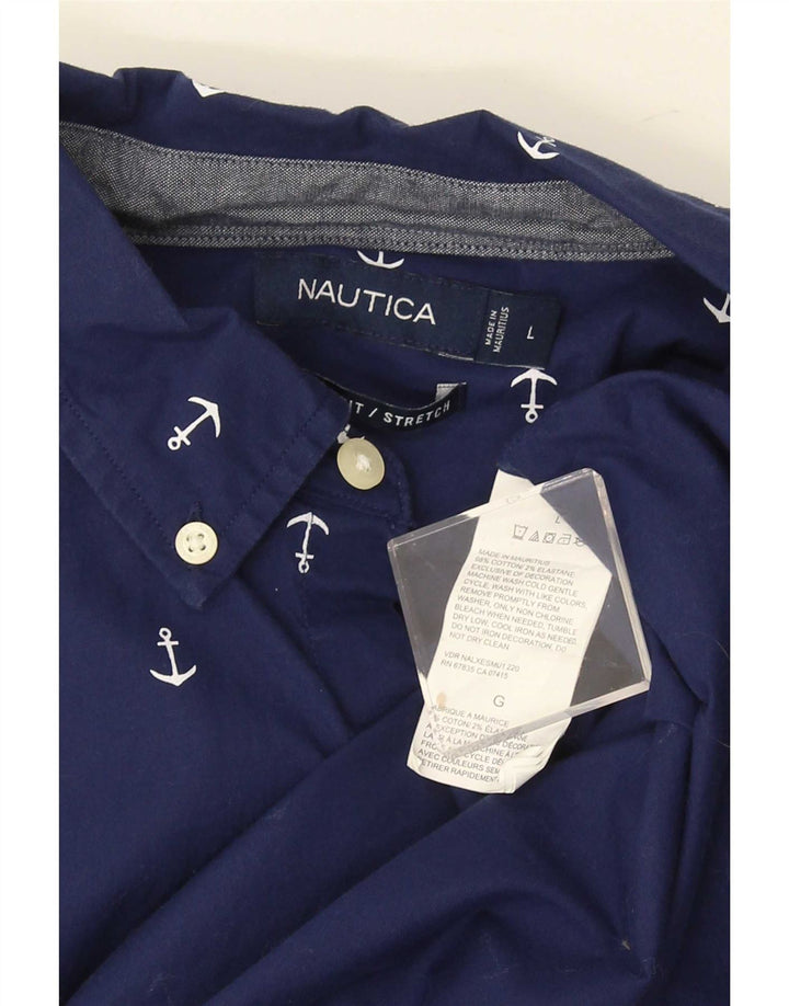 Camicia da uomo Nautica elasticizzata a maniche corte con motivo astratto, grande, blu navy