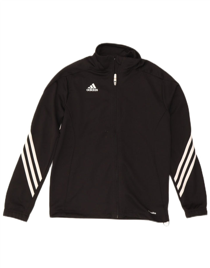 ADIDAS Boys Climalite Tracksuit Top Jacket 11-12 Years Black Polyester