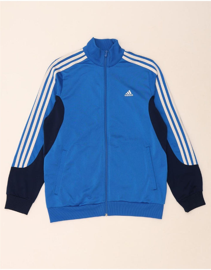 ADIDAS Boys Tracksuit Top Jacket 15-16 Years Blue Colourblock Polyester