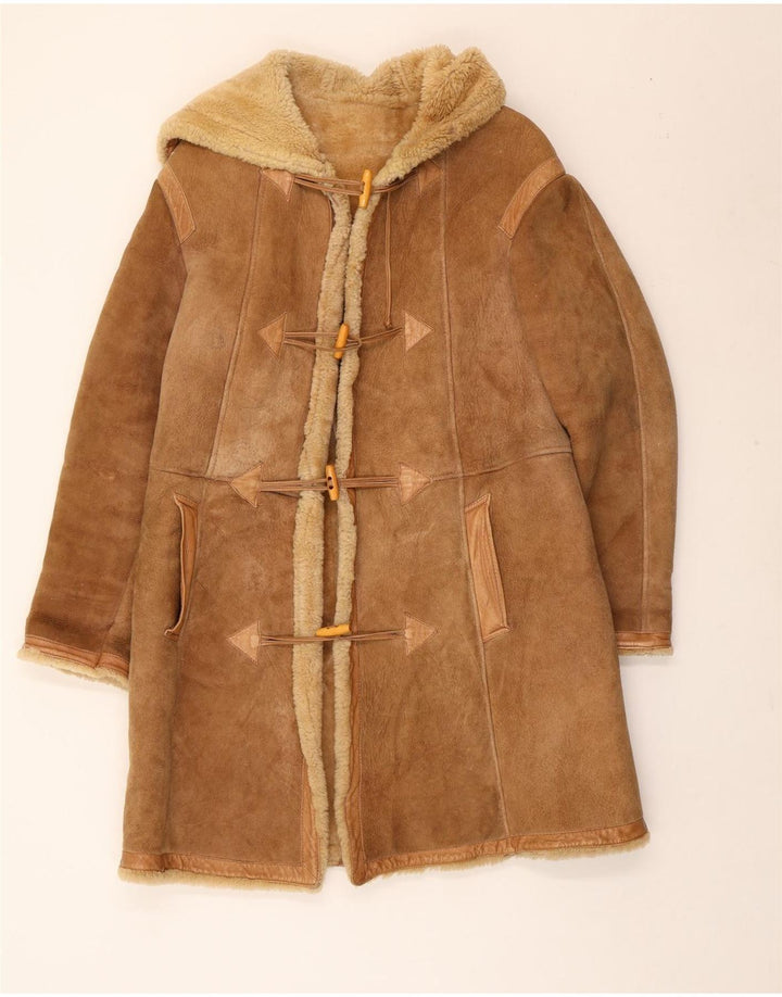Vintage Womens Hooded Duffle Shearling Jacket IT 42 Medium Brown