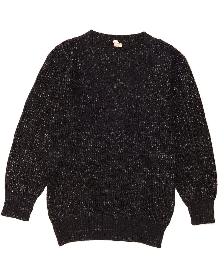 VINTAGE Womens V-Neck Jumper Sweater EU 38 Medium Black Flecked Vintage Vintage and Second-Hand Vintage from Messina Hembry 
