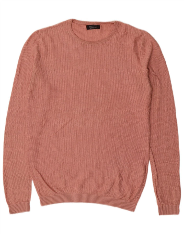 Maglione maglione girocollo da uomo Zara in acrilico rosa medio