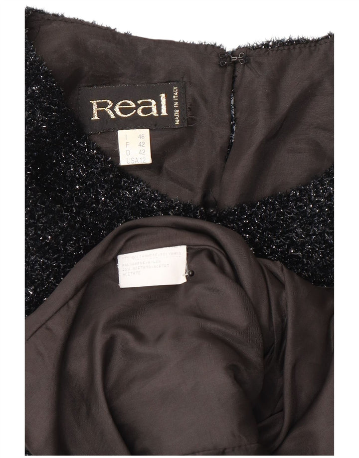 Vintage Womens Crop Blouse Top EU 42 Large Black Flecked Polyester