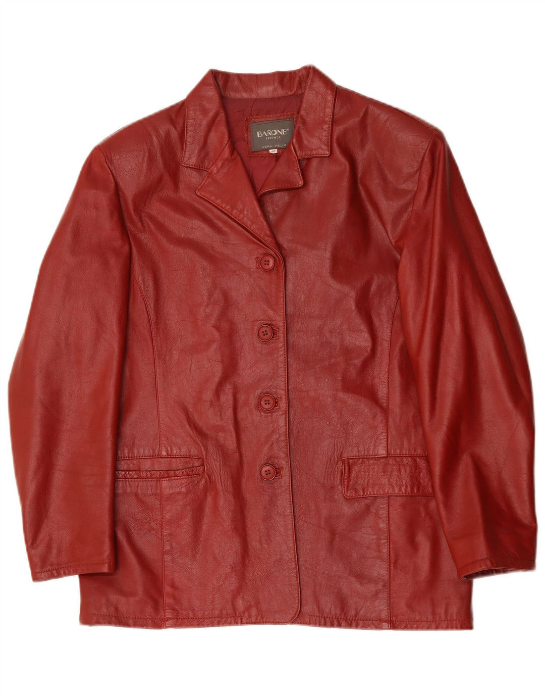 Barone Womens 4 Button Leather Blazer Jacket IT 48 XL Red Leather