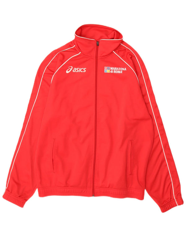 Asics Mens Graphic Tracksuit Top Jacket Large Red Polyester