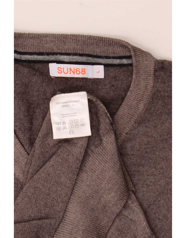 Sun68 Mens V-Neck Jumper Sweater Large Grey Wool