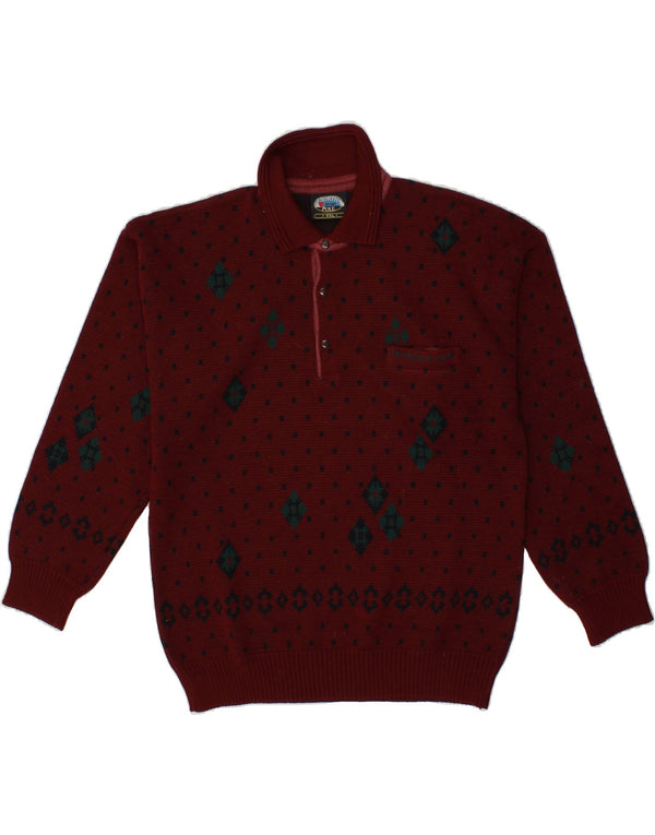 NORTH POLE Mens Polo Neck Jumper Sweater 2XL Burgundy Argyle/Diamond