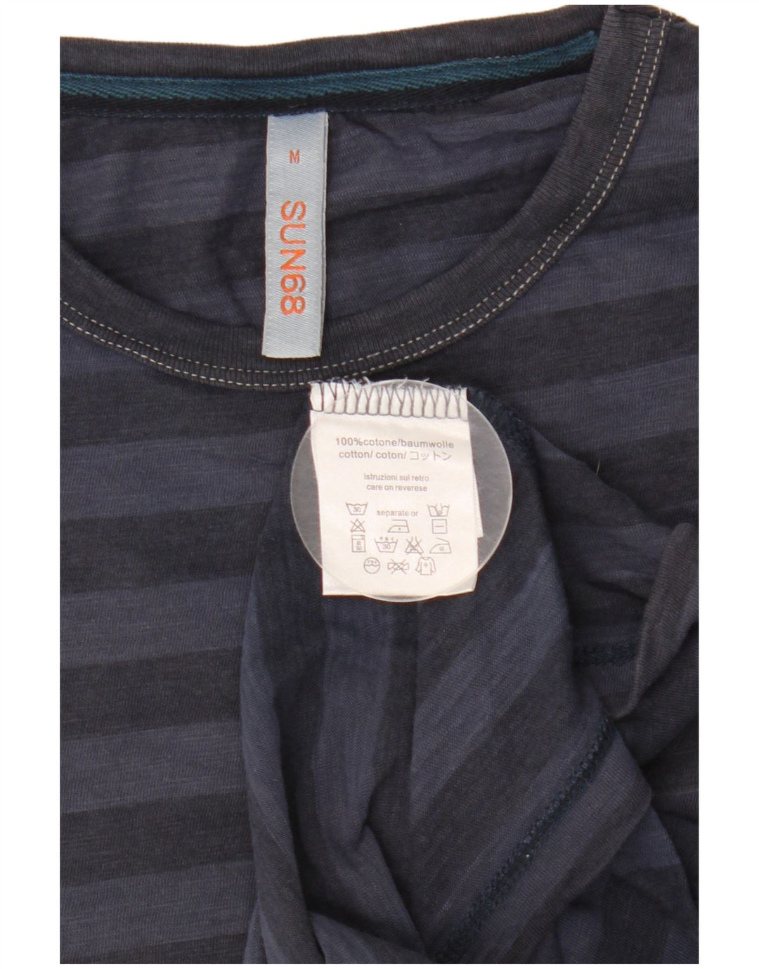SUN68 Mens T-Shirt Top Medium Navy Blue Striped Cotton
