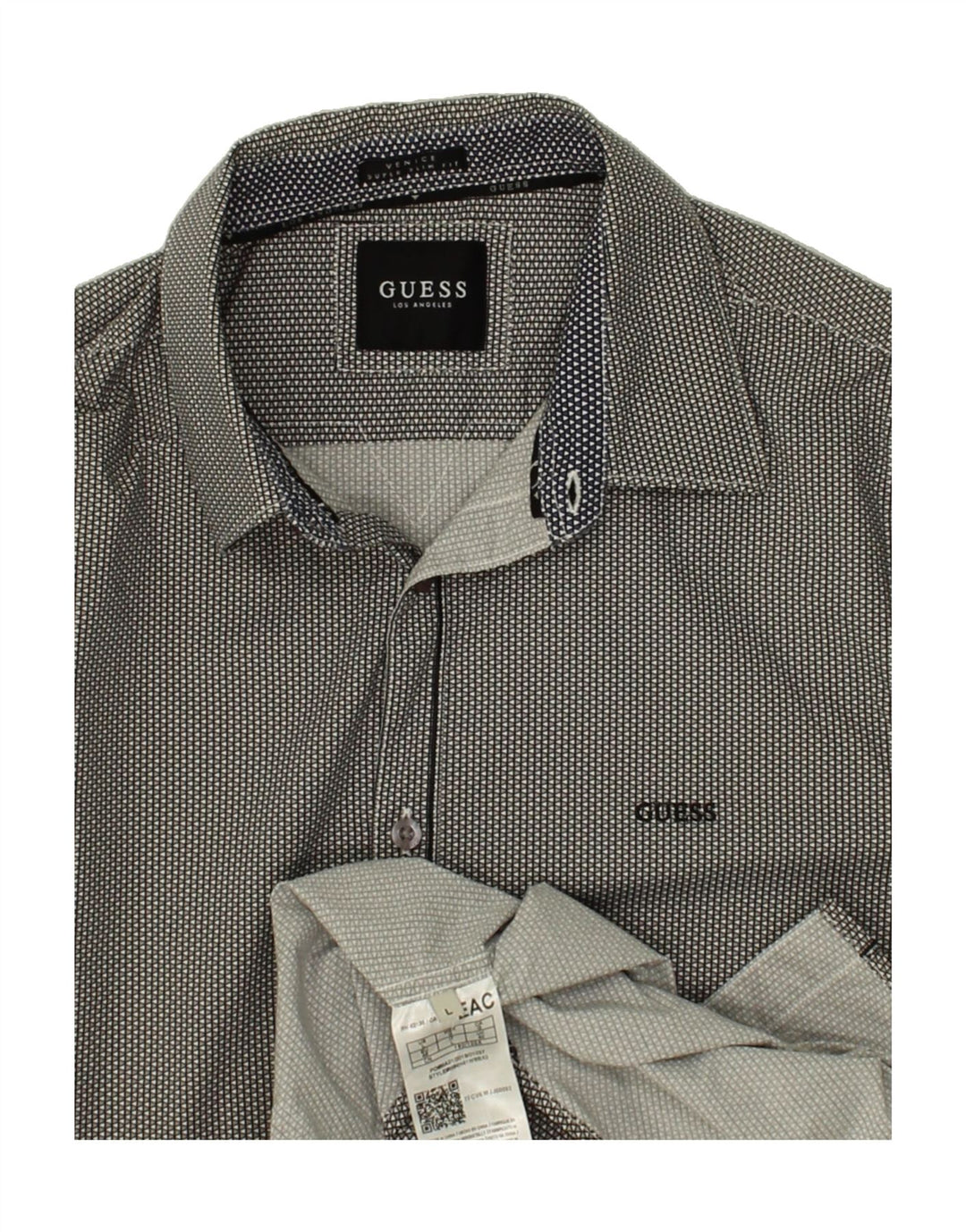 GUESS Mens Slim Fit Shirt Large Grey Spotted Cotton Vintage Guess and Second-Hand Guess from Messina Hembry 