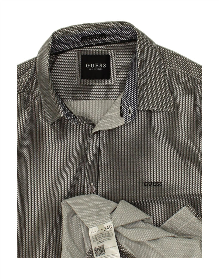 GUESS Mens Slim Fit Shirt Large Grey Spotted Cotton Vintage Guess and Second-Hand Guess from Messina Hembry 