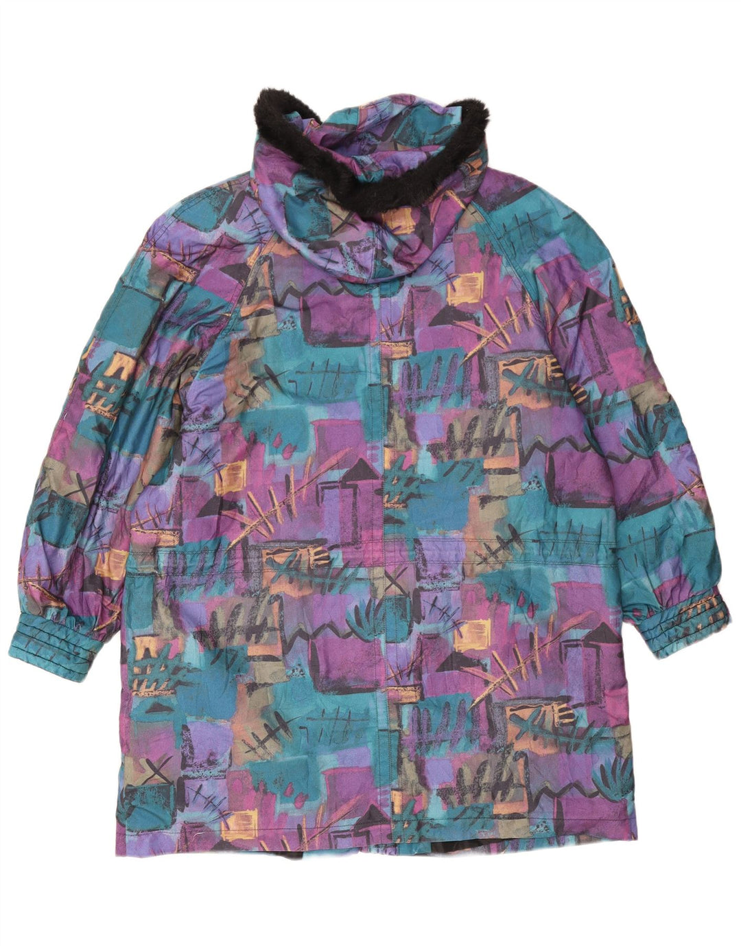 Vintage Womens Oversized Abstract Pattern Windbreaker Coat UK 18 XL Purple