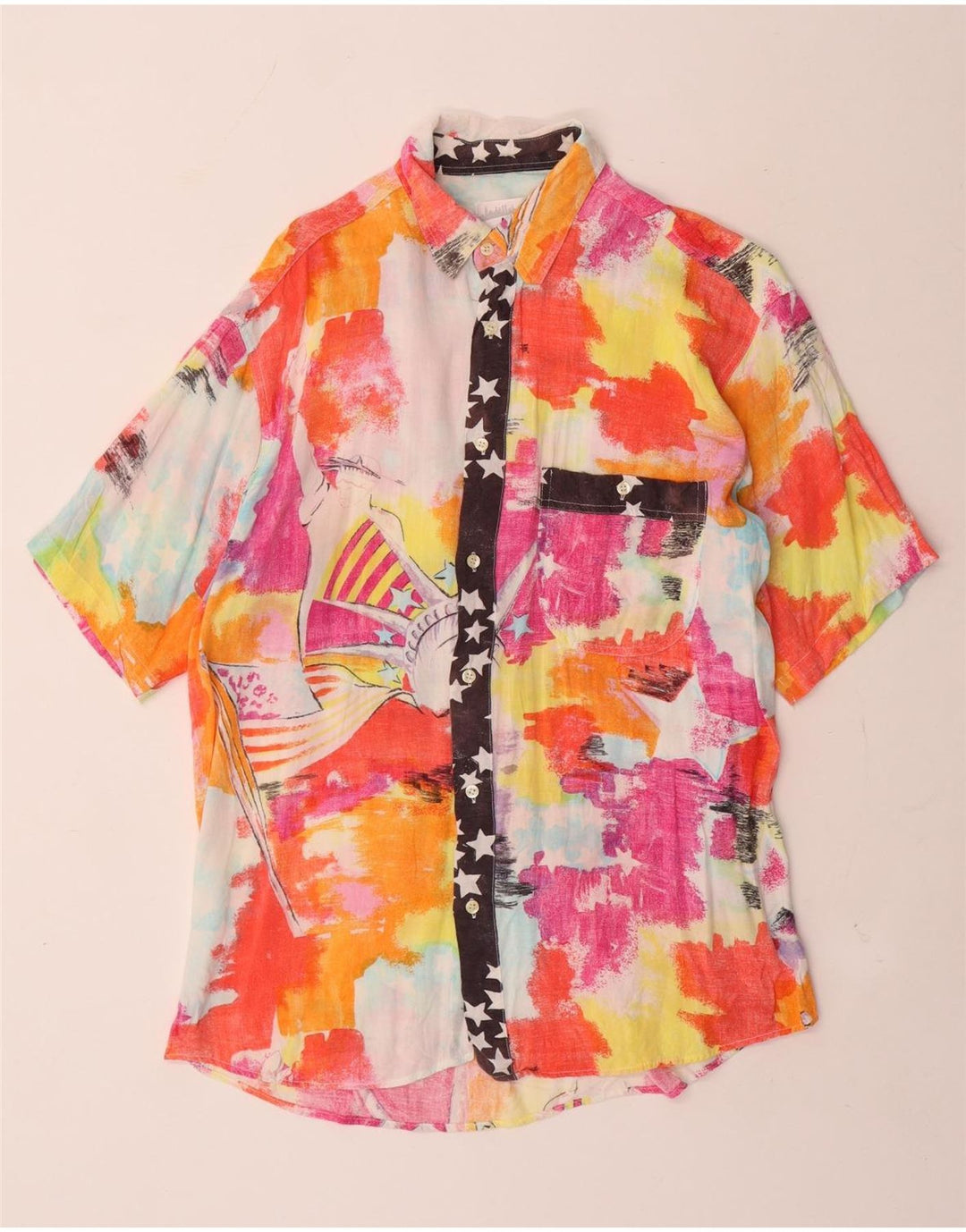 Vintage Mens Abstract Pattern Short Sleeve Shirt Medium Multicoloured