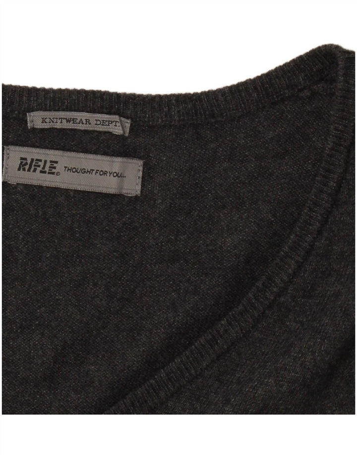 RIFLE Womens V-Neck Jumper Sweater UK 14 Medium Grey