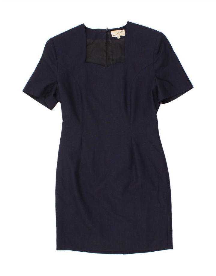 VINTAGE Womens Sheath Dress IT 44 Medium Navy Blue Wool Vintage Vintage and Second-Hand Vintage from Messina Hembry 