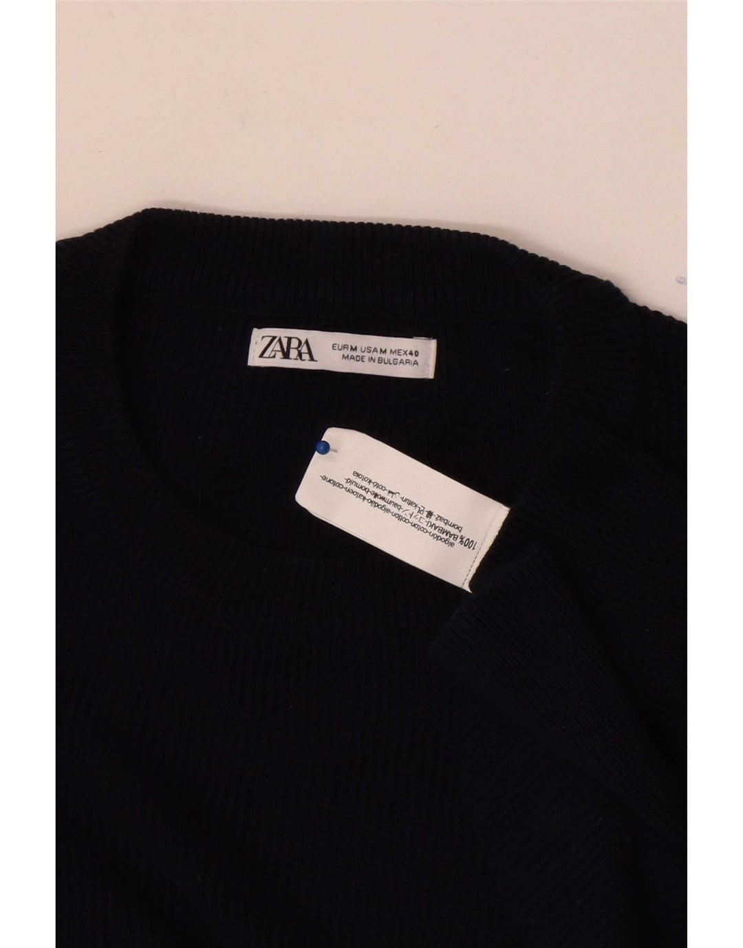 Zara Mens Crew Neck Jumper Sweater Medium Navy Blue