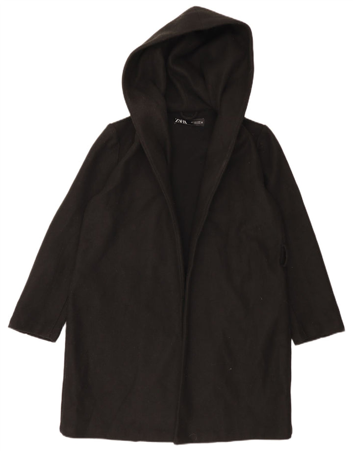 Zara Womens Hooded Oversized Overcoat UK 10 Small Black Polyester