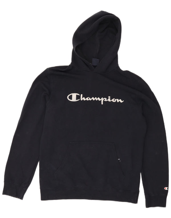 Champion Mens Graphic Hoodie Jumper XL Navy Blue Cotton