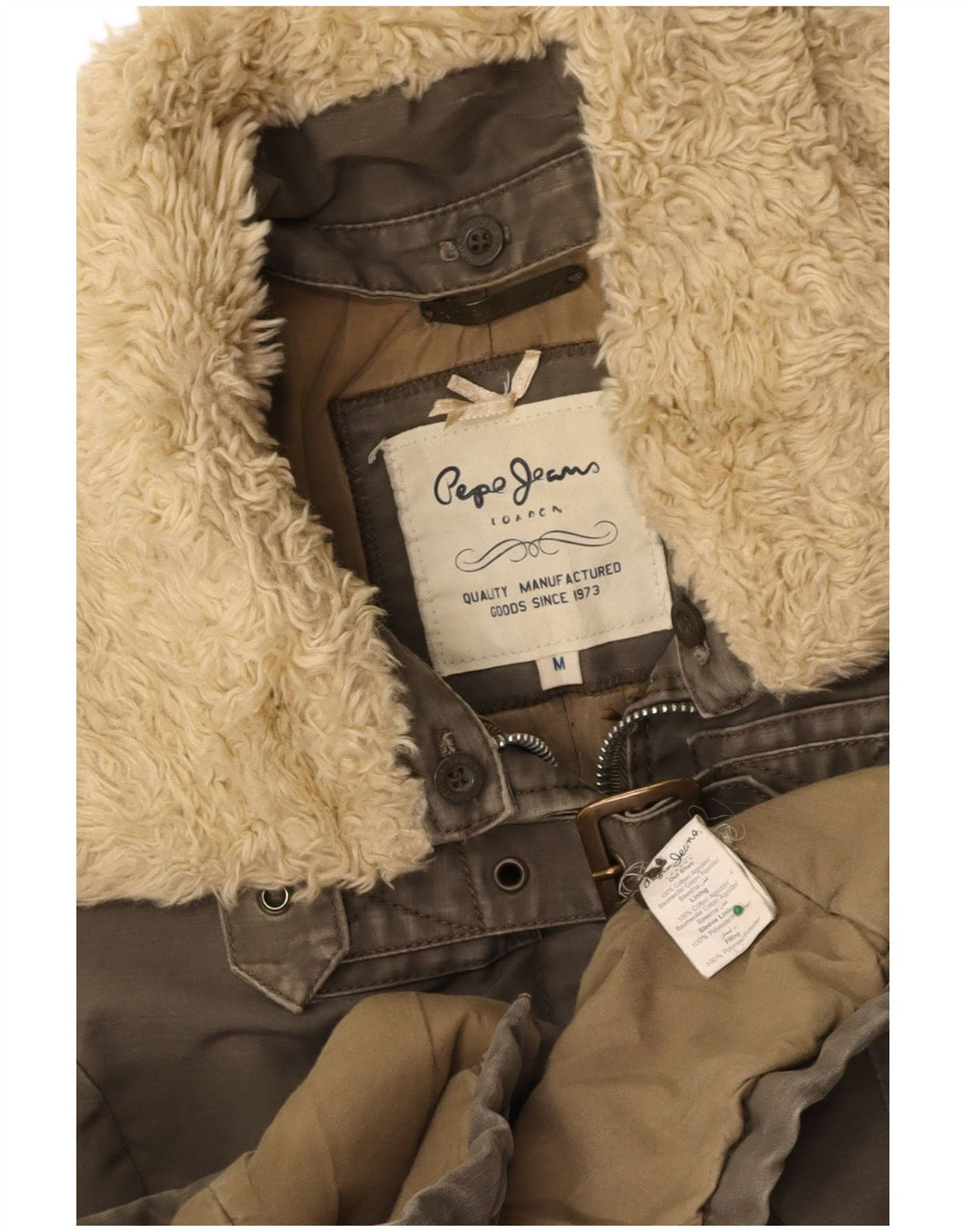 PEPE JEANS Womens Parka Jacket UK 12 Medium Khaki Cotton