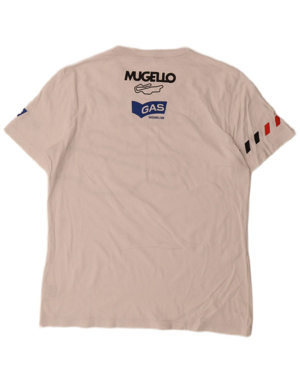Camiseta gráfica masculina Gas Top grande de algodão branco