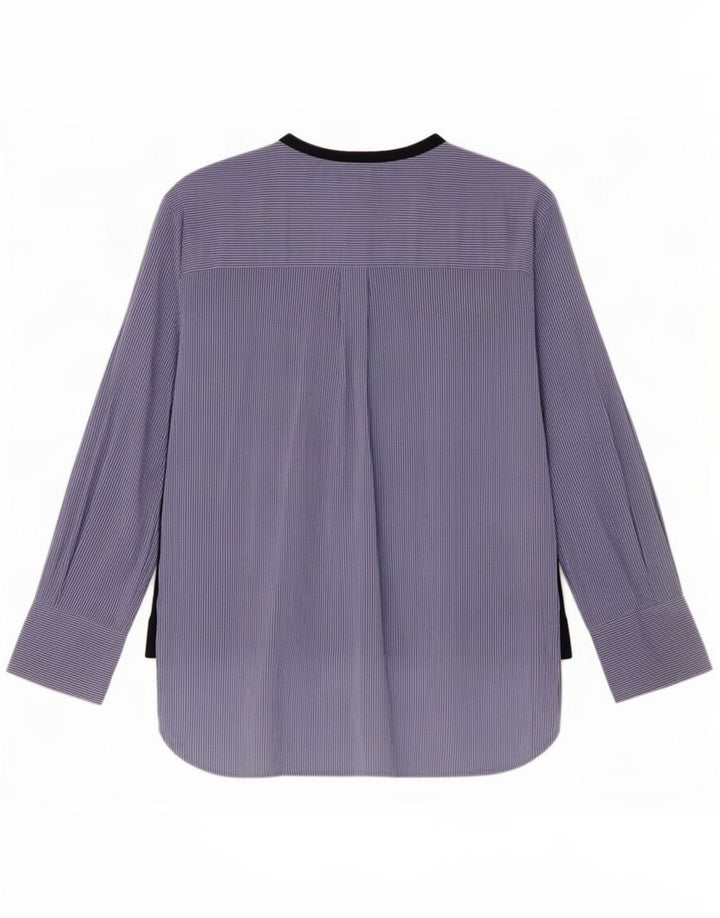 Zara Womens Graphic Pullover Shirt UK 12 Medium Blue Pinstripe Cotton