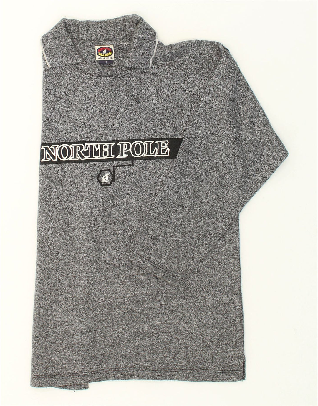 NORTH POLE Mens Vintage Graphic Polo Neck Sweatshirt Jumper Medium Grey Vintage North Pole and Second-Hand North Pole from Messina Hembry 