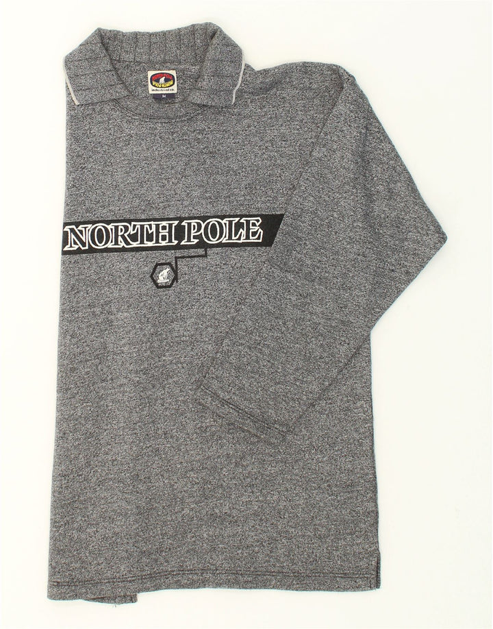 NORTH POLE Mens Vintage Graphic Polo Neck Sweatshirt Jumper Medium Grey Vintage North Pole and Second-Hand North Pole from Messina Hembry 