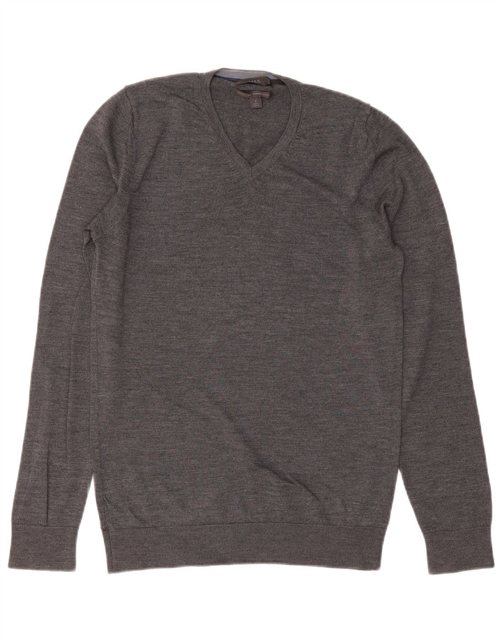 MARKS & SPENCER Maglione da uomo con scollo a V piccolo in lana merino grigia