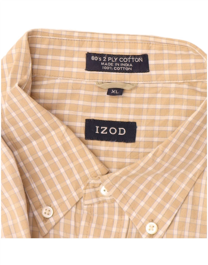 Izod Mens Shirt XL Beige Gingham Cotton