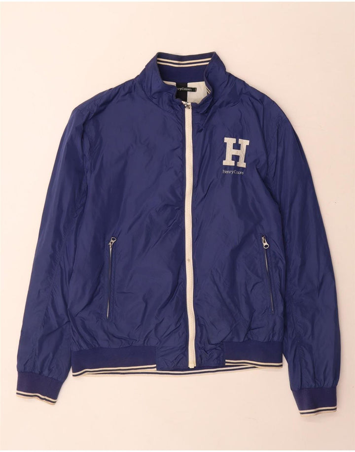 Henry Cottons Mens Graphic Bomber Jacket IT 52 XL Blue Polyamide