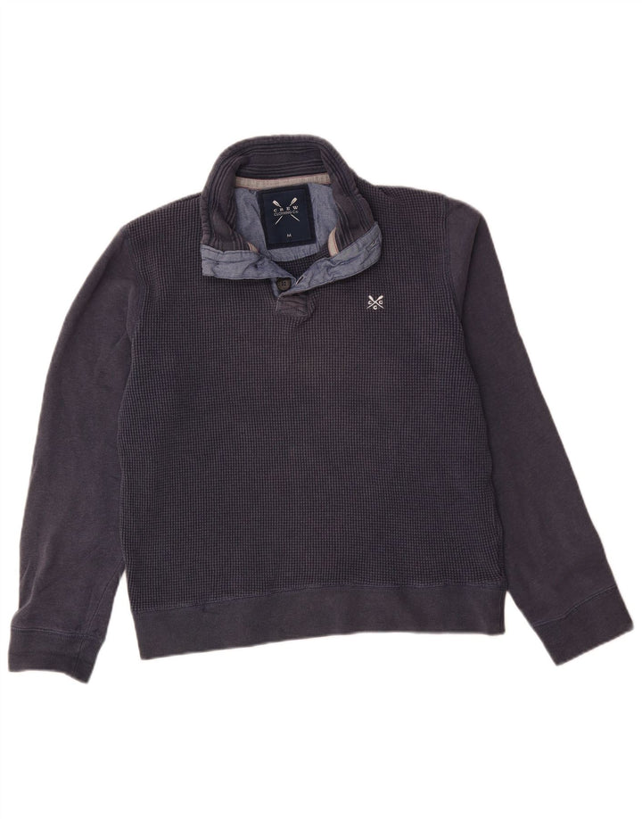 Crew Clothing Mens Button Neck Sweatshirt Jumper Medium Navy Blue Cotton
