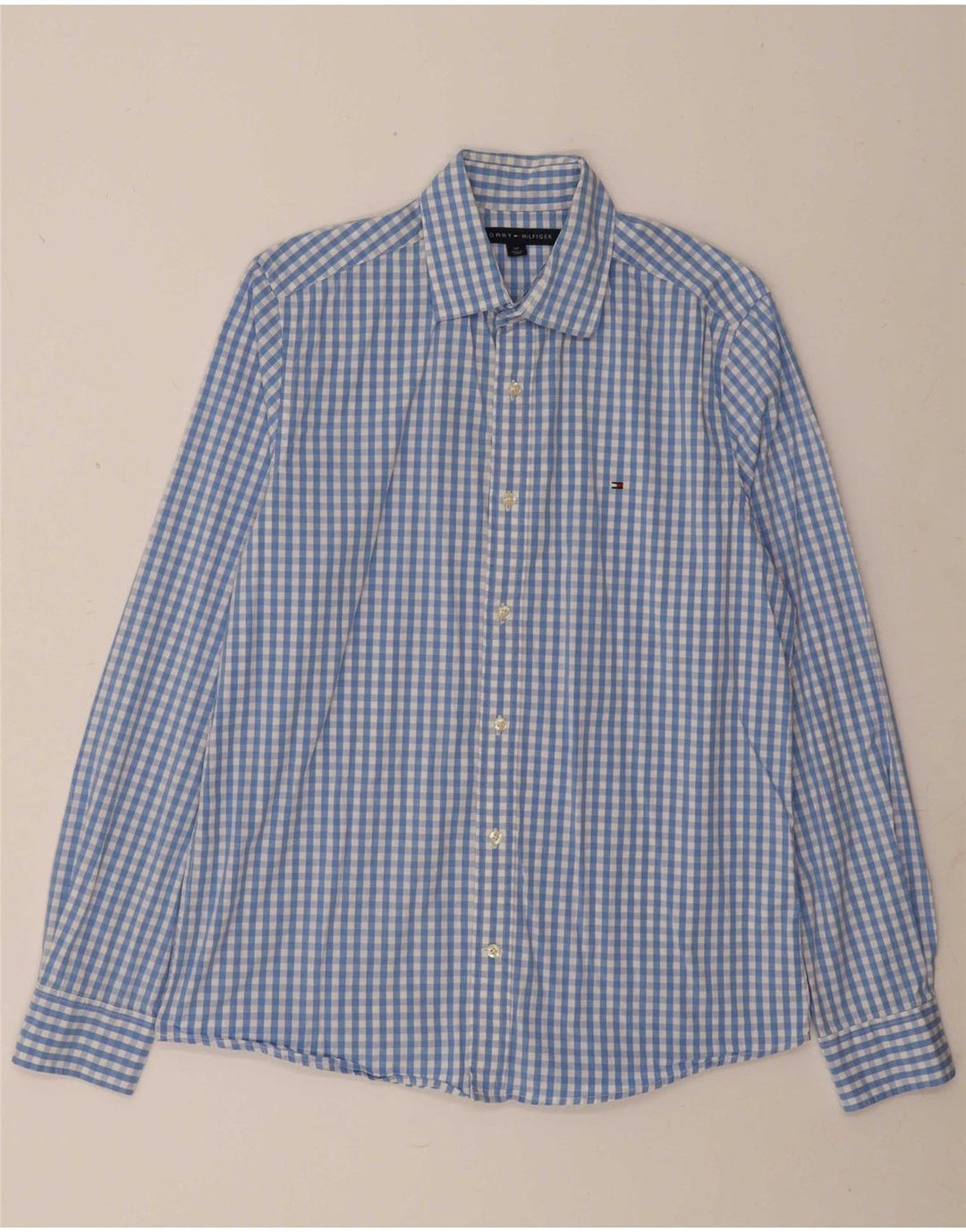 TOMMY HILFIGER Mens Shirt Small Blue Gingham Cotton