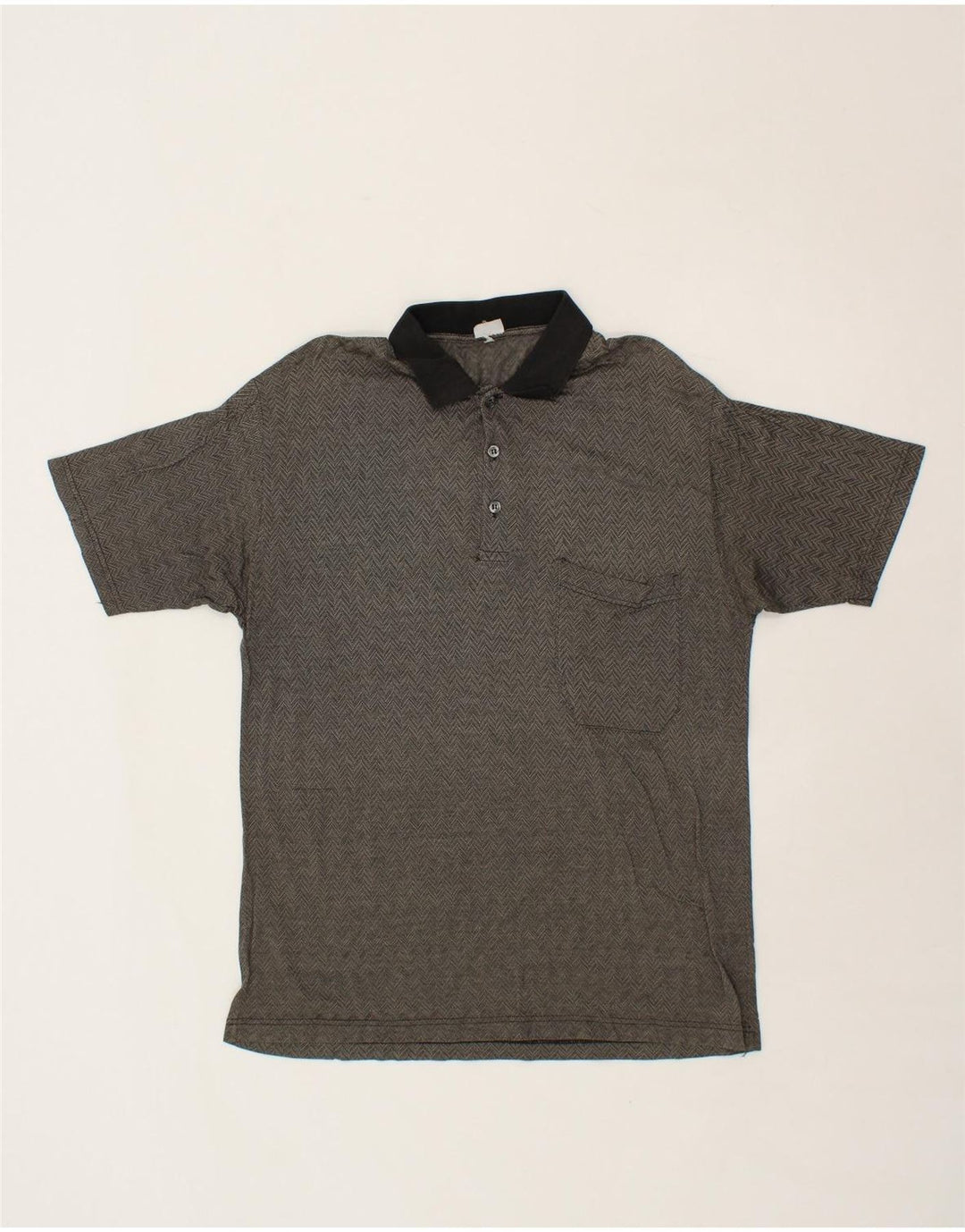 VINTAGE Mens Polo Shirt Medium Grey Chevron Vintage Vintage and Second-Hand Vintage from Messina Hembry 