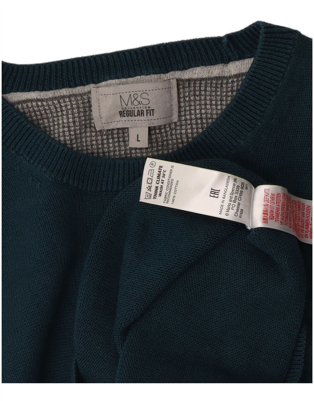 Marks & Spencer Mens Regular Fit Crew Neck Jumper Sweater Large Blue Cotton
