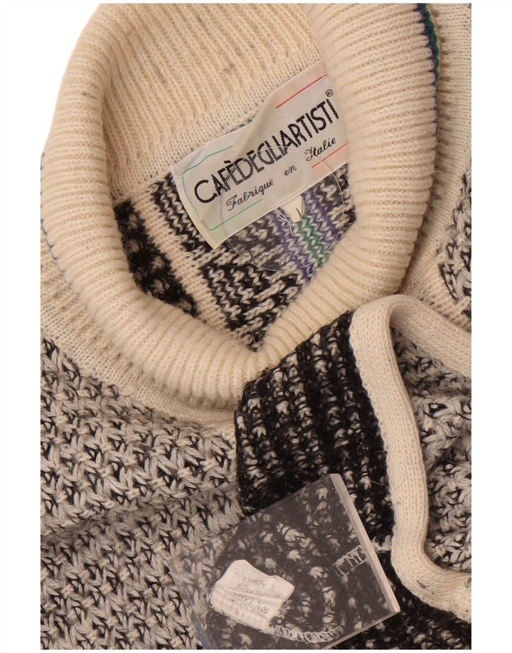 Maglione vintage da uomo con collo alto e maglione grande in lana geometrica grigia