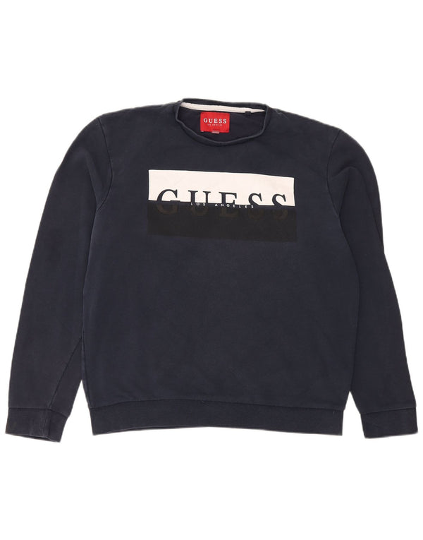 Guess Mens Slim Fit grafikus pulóver Jumper XL sötétkék Colourblock