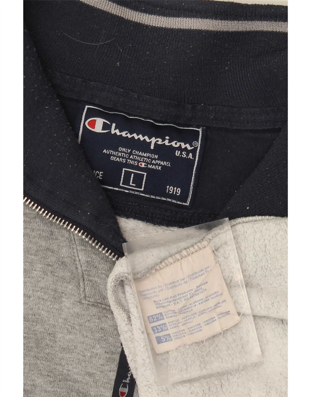 CHAMPION Herre Zip Neck Sweatshirt Jumper Stor Grå Bomuld