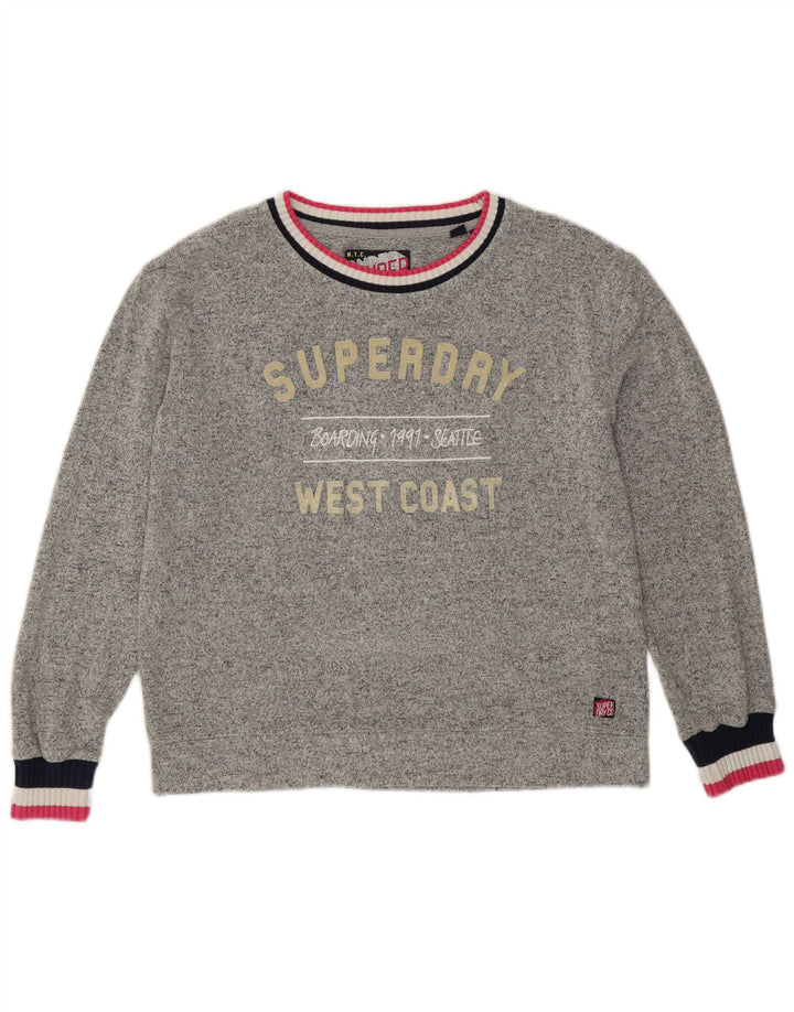 SUPERDRY Womens Graphic Sweatshirt Jumper UK 12 Medium Grey Viscose