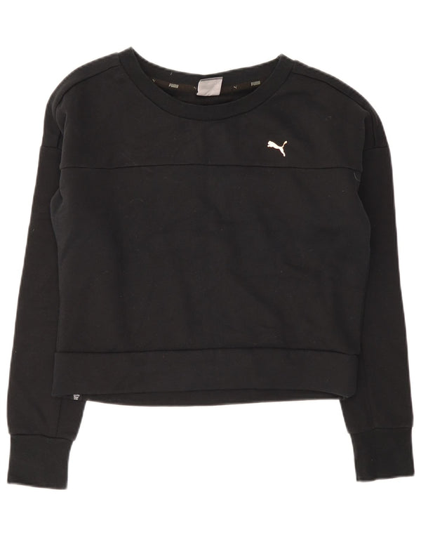 Puma Womens Crop Sweatshirt Jumper UK 12 Medium Sort Bomuld