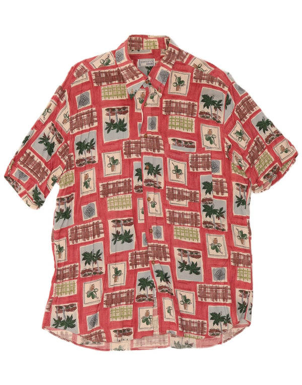 Bassetti Mens Short Sleeve Shirt Size 16 1/2 42 Large Red Patchwork Viscose