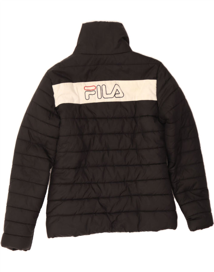FILA Womens Graphic Padded Jacket UK 10 Small Black Colourblock Polyester Vintage Fila and Second-Hand Fila from Messina Hembry 