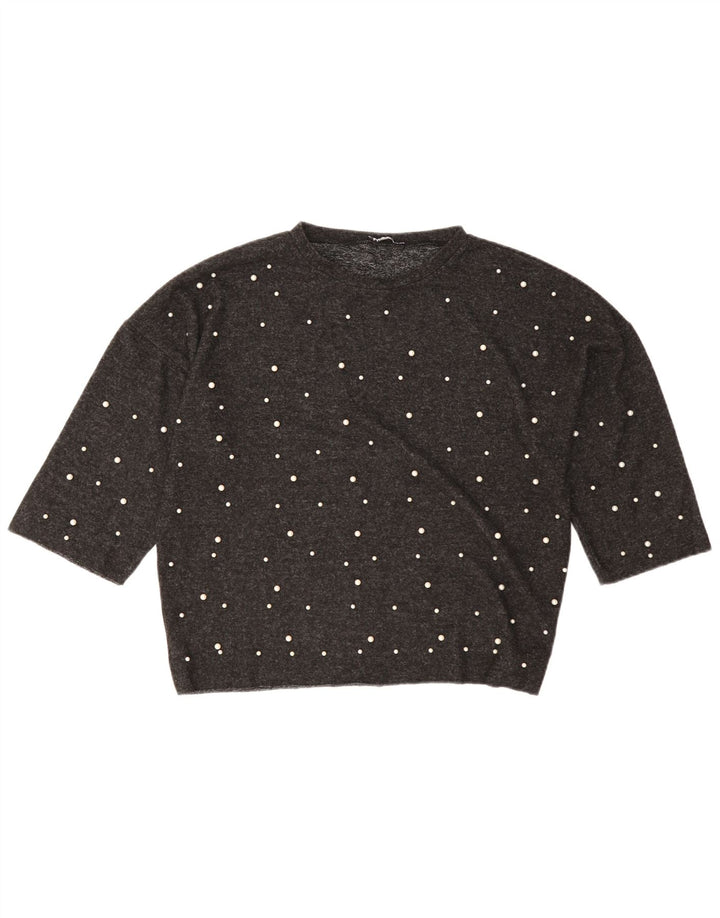 Zara Damen Top 3/4 Ärmel UK 16 Large Grau Polyester