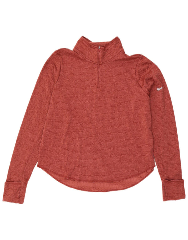Nike Dri Fit Zip Neck Pull Survêtement Top UK 16 Grand Rouge Moucheté
