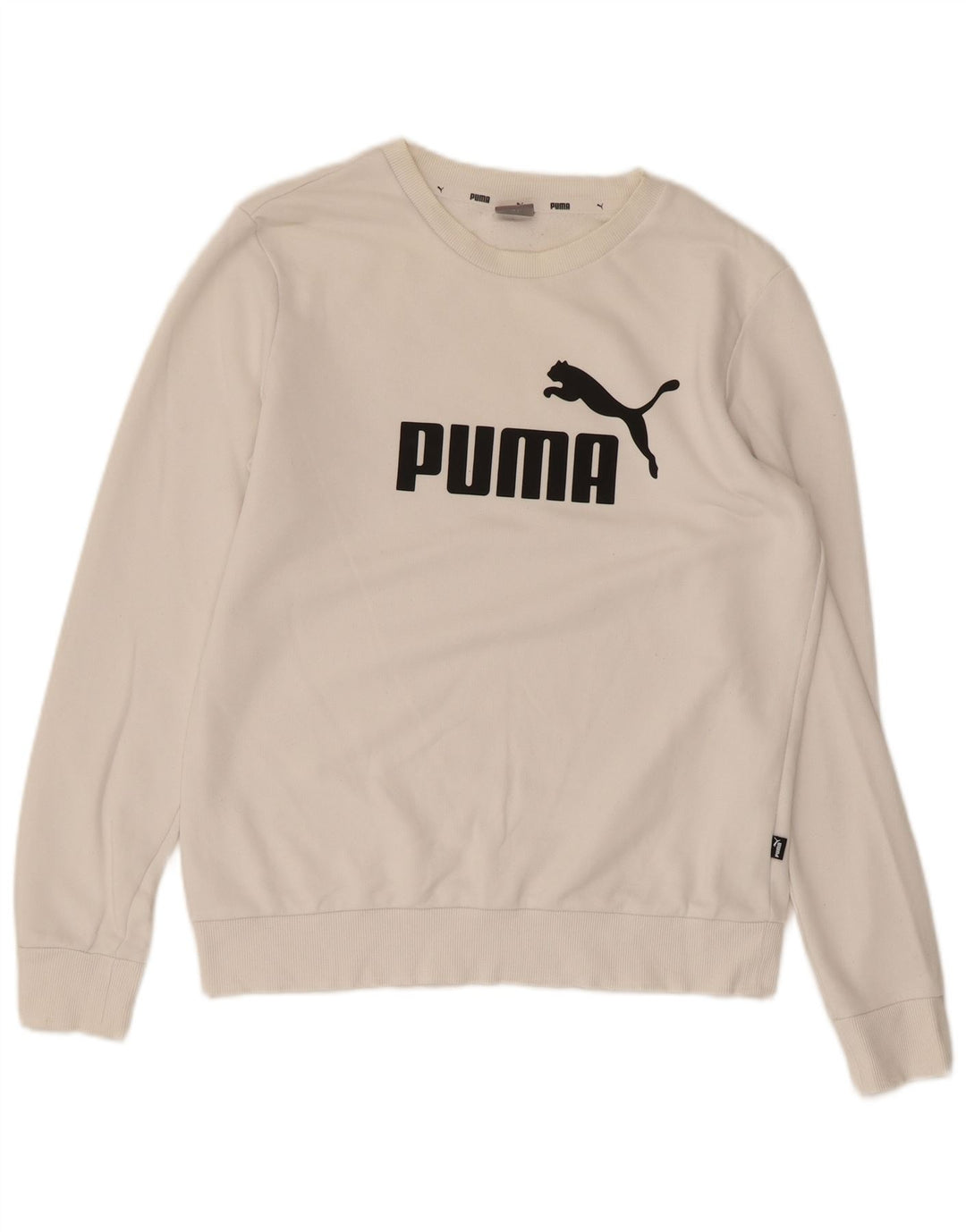 PUMA Womens Graphic Sweatshirt Jumper UK 14 Medium White Cotton