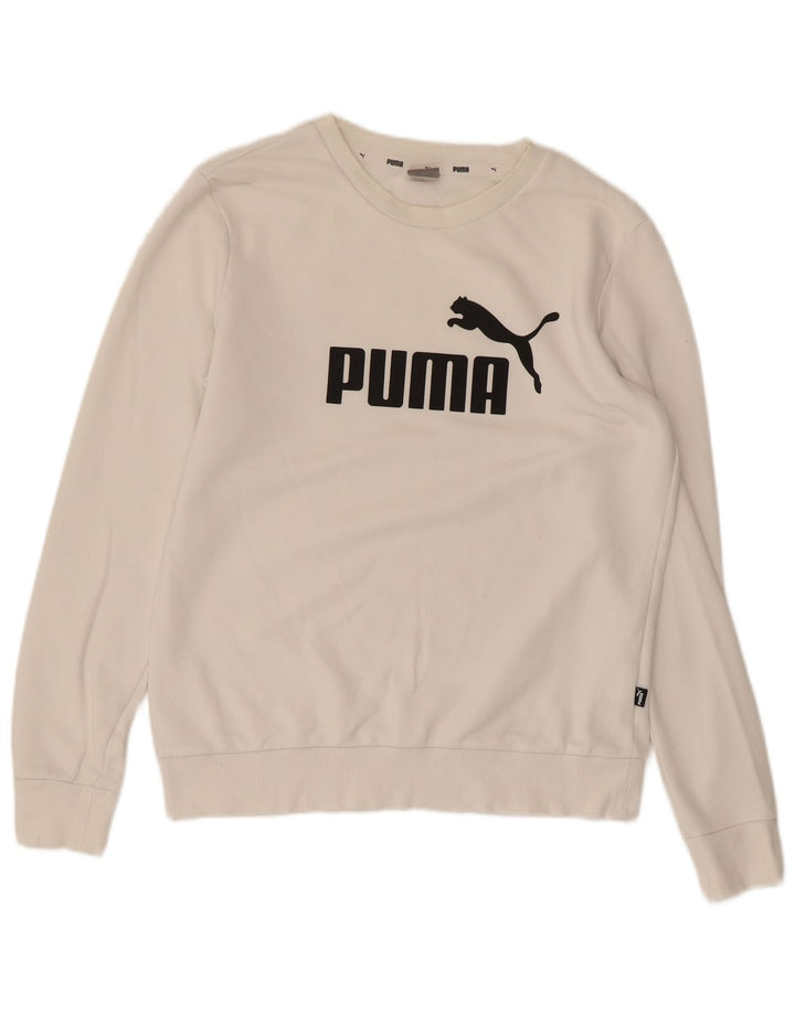 PUMA Womens Graphic Sweatshirt Jumper UK 14 Medium White Cotton