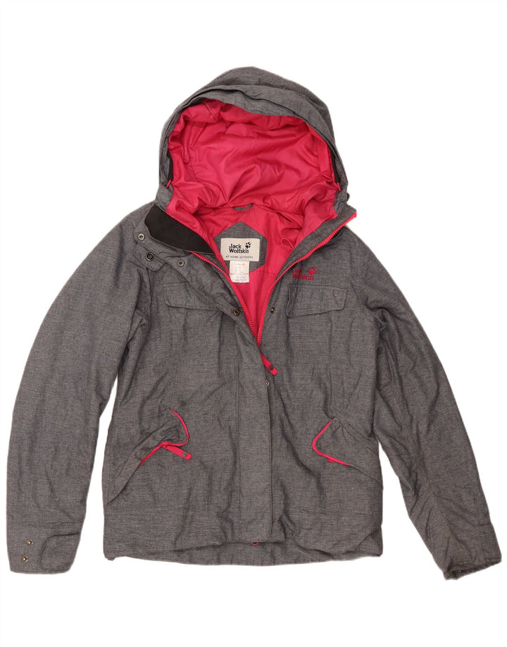 Jack Wolfskin Womens Hooded Windbreaker Jacket UK 10 Small Grey Polyester