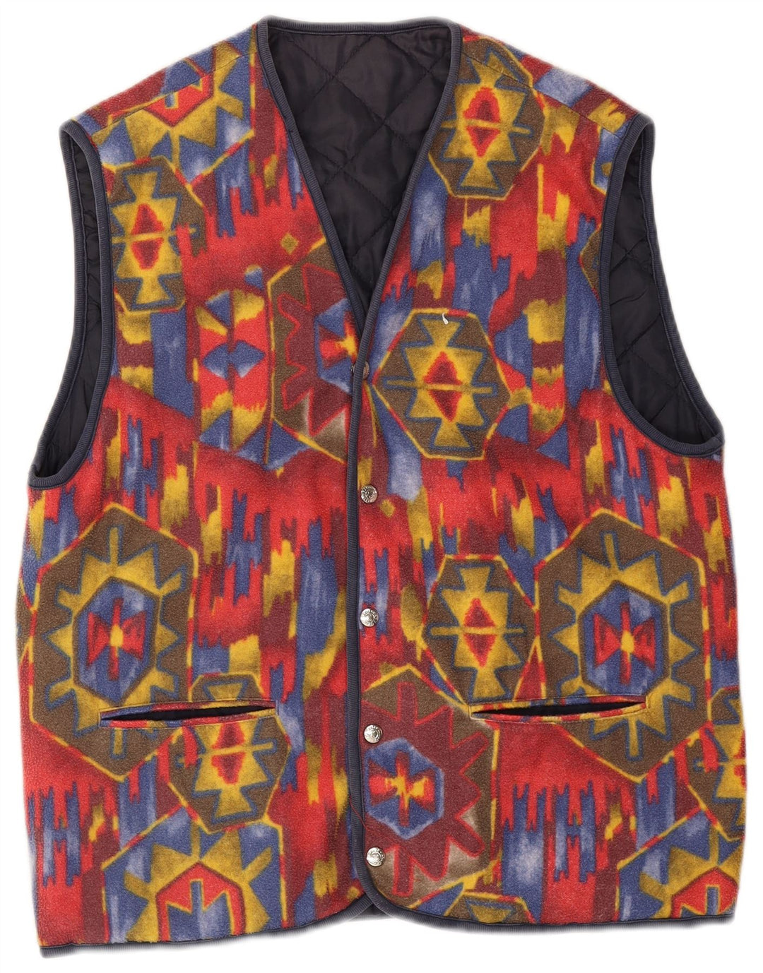 Vintage Mens Reversible Gilet UK 38 Medium Red Geometric